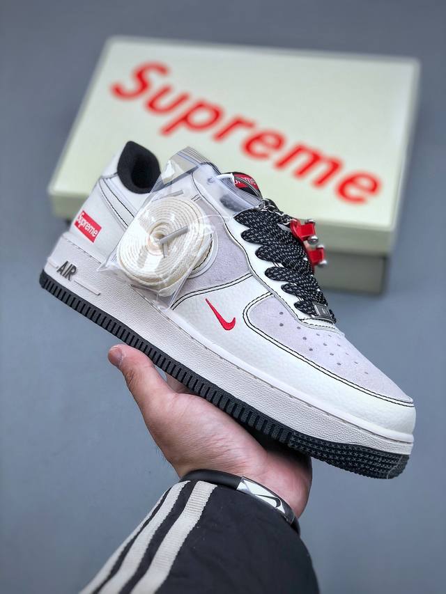 Nike Air Force 1'07 Low Supreme联名 米黑线猪八 空军一号低帮休闲板鞋 Bb7518-012 #原楦头原纸板 原装鞋盒 定制五金配