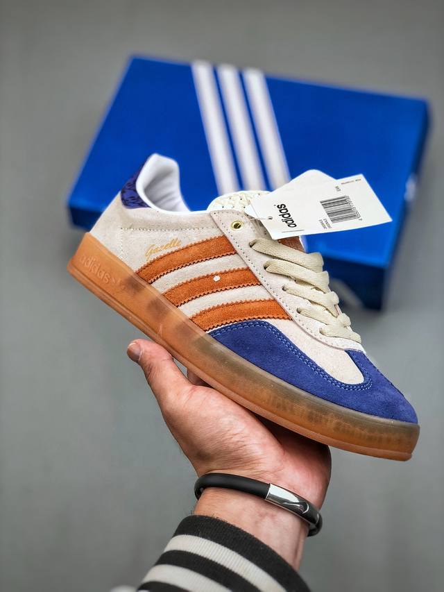 Adidas Gazelle Indoor Trainers Cream Blue Vine Orange 羚羊内训系列低帮复古德训风百搭休闲运动板鞋“米白蓝橙