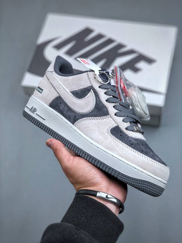 Nike Air Force 1 Low 07 X Supreme 白深灰原楦头原纸板 打造纯正低帮空军版型专注外贸渠道 全掌内置蜂窝气垫 原盒配件 原厂中底钢