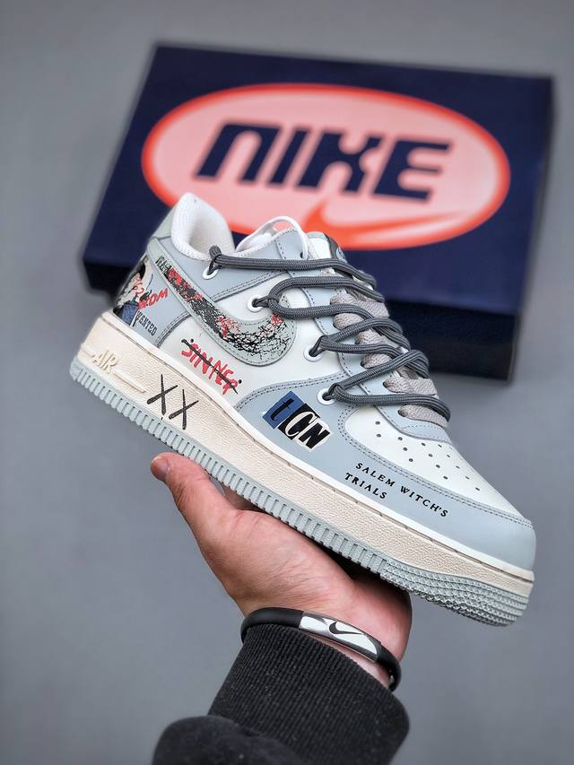 Nike Air Force 1 Low 07 灰蓝绑带涂鸦原楦头原纸板 打造纯正低帮空军版型专注外贸渠道 全掌内置蜂窝气垫 原盒配件 原厂中底钢印、拉帮完美