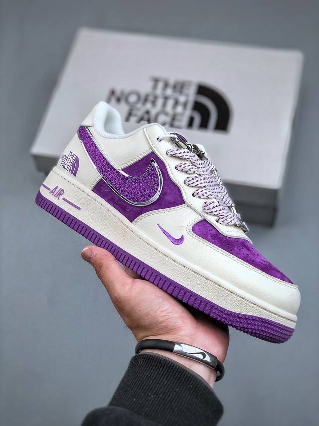 海外限量发售！公司级nike Air Force 1 '07 Low “北面联名--满天星双勾紫白配色”空军一号 低帮 运动鞋 休闲鞋 折边针车 工艺难度大 原