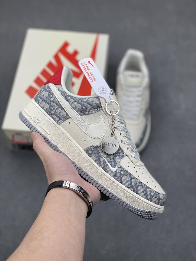 海外限量发售！公司级nike Air Force 1 '07 Low “迪奥联名 灰花纹”空军一号 低帮 运动鞋 休闲鞋 折边针车 工艺难度大 原楦头原纸板 原