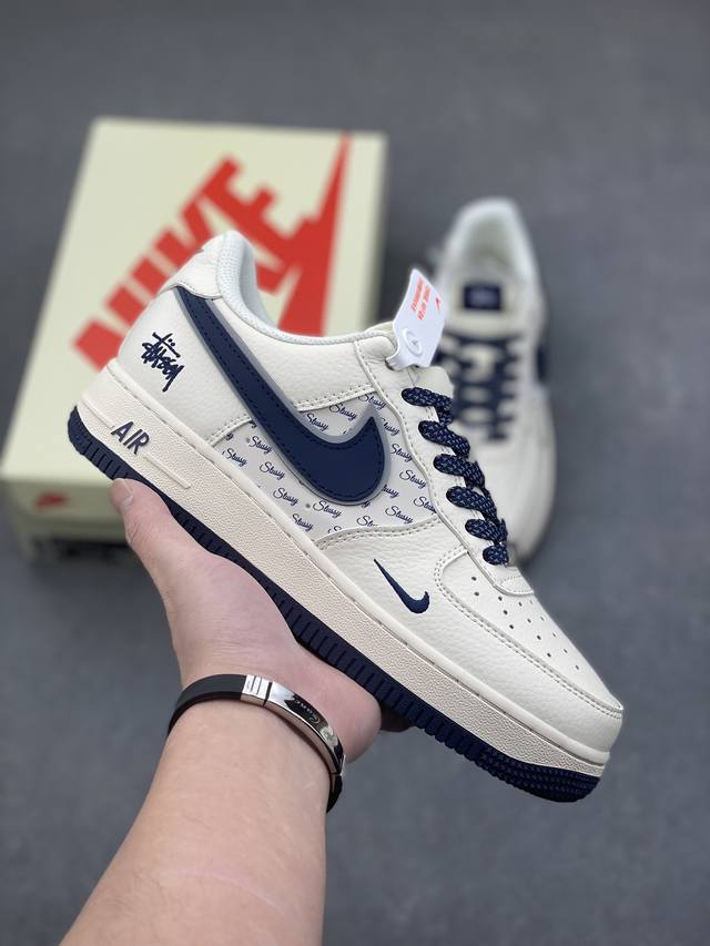 海外限量发售！公司级nike Air Force 1 '07 Low “斯图西联名--深蓝米白”空军一号 低帮 运动鞋 休闲鞋 折边针车 工艺难度大 原楦头原纸