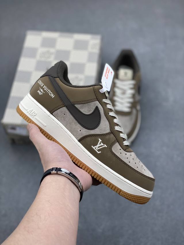 海外限量发售！公司级nike Air Force 1 '07 Low “Lv联名--浅粽” 空军一号 中帮 运动鞋 休闲鞋 折边针车 工艺难度大 原楦头原纸板