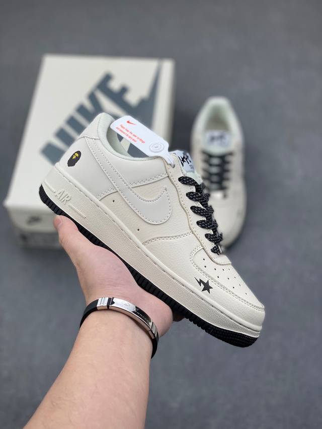 工厂套现 福利特价 原本地240版本 海外限量发售！公司级nike Air Force 1 '07 Low “Bape联名--米黑满天星”空军一号 低帮 运动鞋