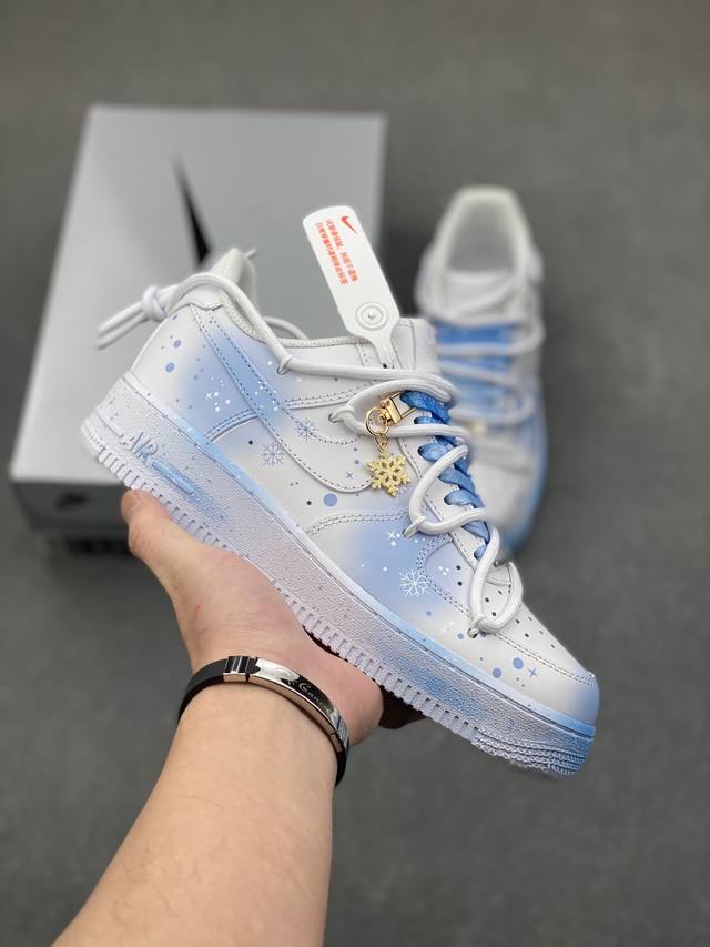 官方爆款定制 二次元主题 Nike Air Force 1 Low’07 雪花扎染 空军一号绑带低帮休闲板鞋 定制皮料 原厂3D打印 定制鞋盒 原楦原纸板 纯正