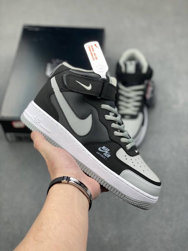 海外限定 公司级 Nike Air Force 1 Mid 影子灰配色 空军一号中帮 休闲板鞋 定制皮料 原楦头原纸板 纯正版型 高清洁度 内置全掌气垫 货号：