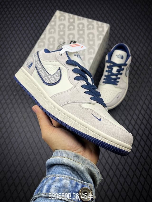 Air Jordan 1 Low Aj1 乔1 北面联名-灰猪八蓝底 高端定制 低帮复古篮球鞋 Dm9188-011 #定制鞋盒 大厂纯原品质出货 超高清洁度