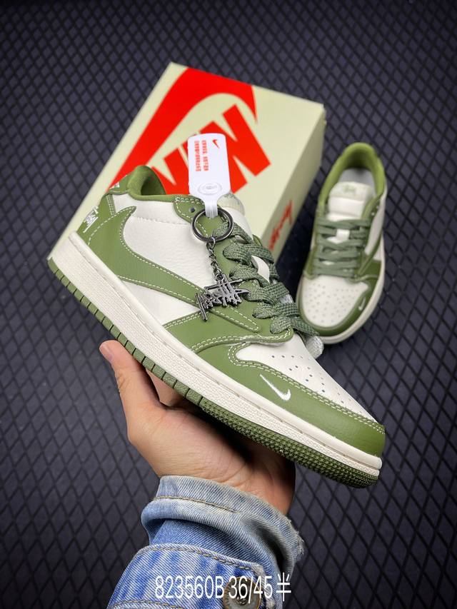 Travis Scott X Fragment Design X Air Jordan 1 Low Og Sp Aj1 斯图西联名 青竹绿 低帮文化休闲板鞋 B