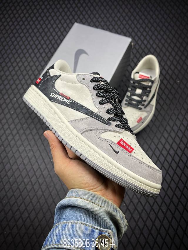 Travis Scott X Fragment Design X Air Jordan 1 Low Og Sp Aj1 乔1 石头岛sup联名 漆皮灰猪八 低帮