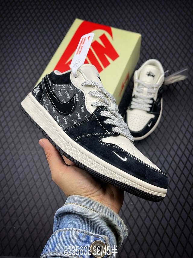 Air Jordan 1 Low Aj1 乔1 斯图西墨黑 高端定制 低帮复古篮球鞋 Fc1688-199 #定制鞋盒 大厂纯原品质出货 超高清洁度 皮料切割干