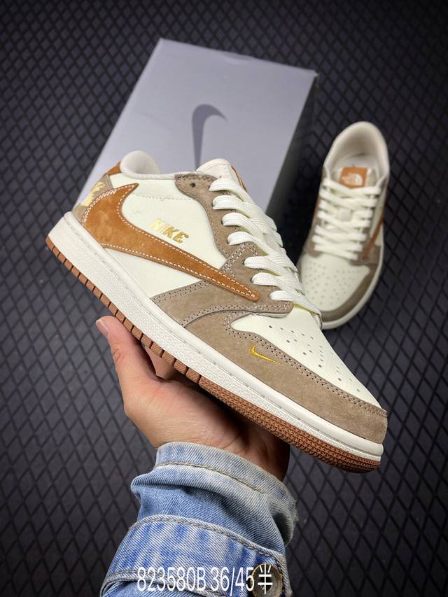 Travis Scott X Fragment Design X Air Jordan 1 Low Og Sp Aj1 乔1 北面联名 摩卡金 低帮文化休闲板鞋