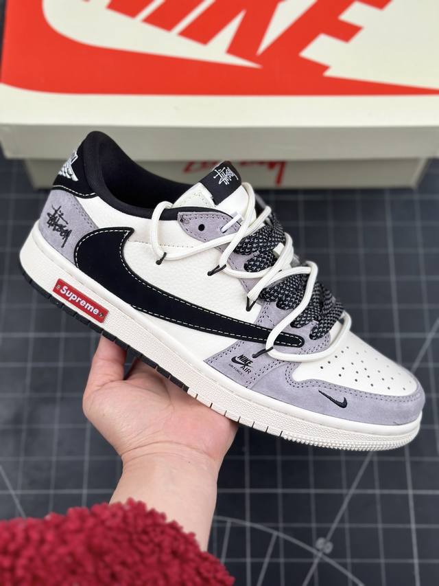 Travis Scott X Fragment Design X Air Jordan 1 Low Og Sp Aj1 斯图西联名-黑勾双拼抽绳 低帮文化休闲板 - 点击图像关闭