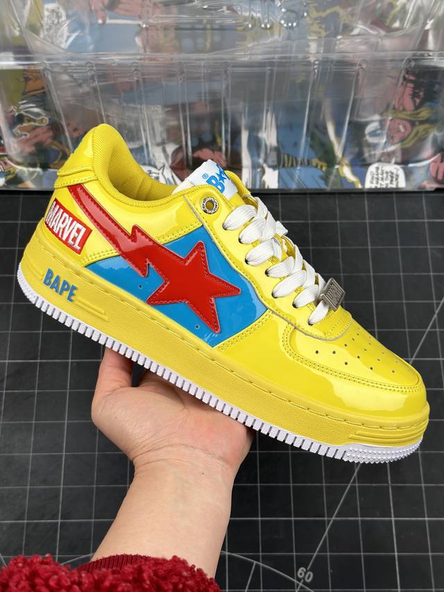 Marvel X Bape Sta To Low 漫威超级英雄联名 猿人头经典低帮运动休闲板鞋 定制特殊透明鞋盒 漫威超级英雄联名 钢铁侠、美队、绿巨人、黑寡妇