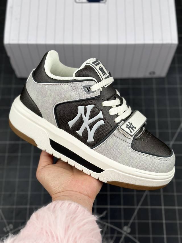 Pb 版 Ny Mlb Chunky Liner Mid Denim Classic Monogram 纽约洋基队 轻量增高厚底休闲运动鞋 #鞋底采用高弹原装m