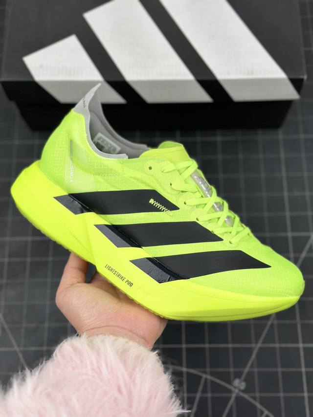 公司级adidas Adizero Adios 4 M马拉松飞线贾卡轻质透气休闲运动跑步鞋 采用双层透气网纱 Flywire动态飞线绑缚鞋面材质 内置zoom小