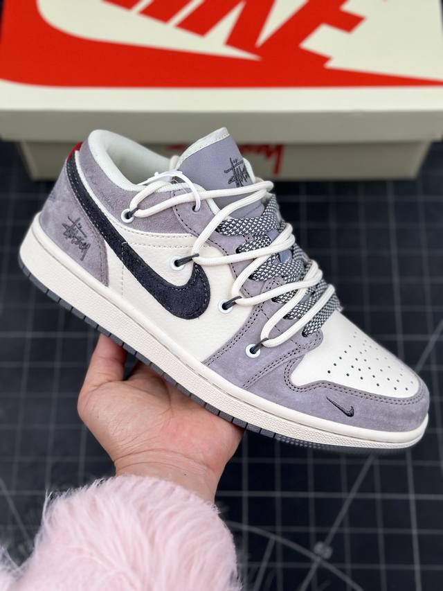 Air Jordan 1 Low Aj1 乔1 斯图西联名-猪八灰 高端定制 低帮复古篮球鞋 #定制鞋盒 大厂纯原品质出货 超高清洁度 皮料切割干净无任何毛边