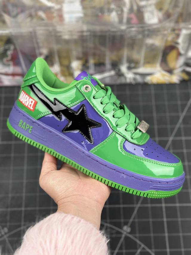 Marvel X Bape Sta To Low 漫威超级英雄联名 猿人头经典低帮运动休闲板鞋 定制特殊透明鞋盒 漫威超级英雄联名 钢铁侠、美队、绿巨人、黑寡妇