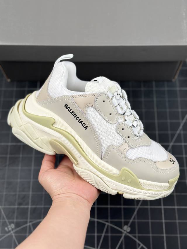 高奢品牌 巴黎世家balenciaga Triple S Sneaker时装复古厚底做旧姥爷球鞋 高性价比 #组合透明大底#透气网面材质+耐磨牛巴皮革 货号：5