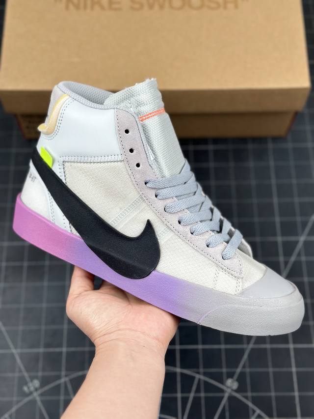 公司级耐克off-White X Nike Blazer Mid Ow 联名开拓者 经典高帮百搭板鞋 唯一还原官方细节#内测噪边字体 比对原鞋不断调试#橙色方块