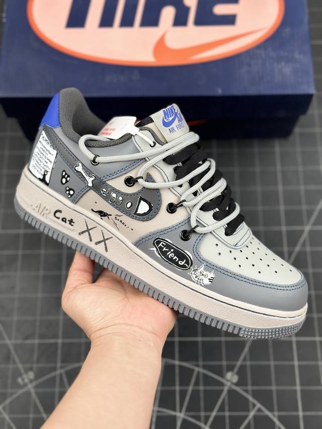 Nk Air Force 1'07 Low British Blue Cat 英国蓝猫 空军一号低帮休闲运动绑带板鞋 #英国蓝猫，学名英国蓝色短毛猫，是一种广为