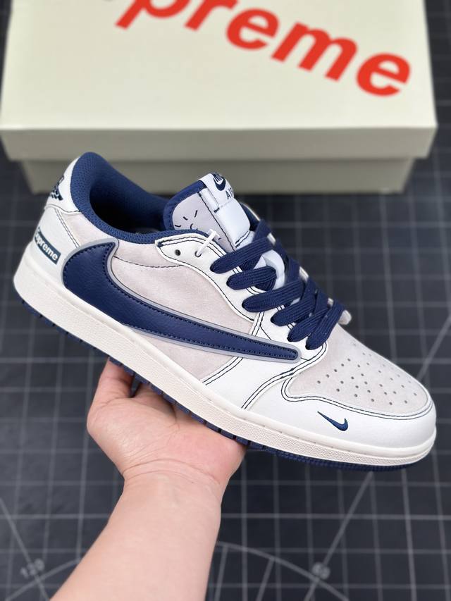 Travis Scott X Fragment Design X Air Jordan 1 Low Og Sp Aj1 乔1 Supreme联名-深蓝勾 低帮文