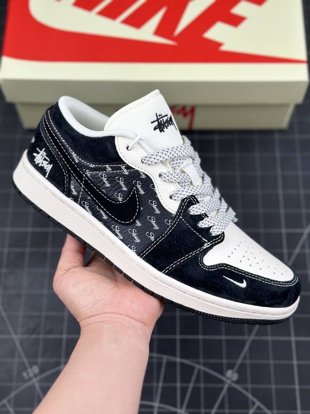 Air Jordan 1 Low Aj1 乔1 斯图西墨黑 高端定制 低帮复古篮球鞋 #定制鞋盒 大厂纯原品质出货 超高清洁度 皮料切割干净无任何毛边 细节完美