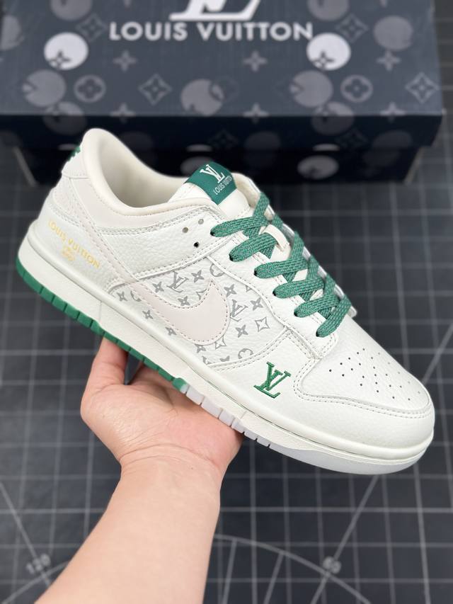 Nk Sb Dunk Low Lv联名白绿双色大底 周年高端定制 低帮休闲板鞋 #高端定制鞋盒 原装头层材料 独家版型蒸餾加工 大厂纯原品质出货 超高清洁度 皮