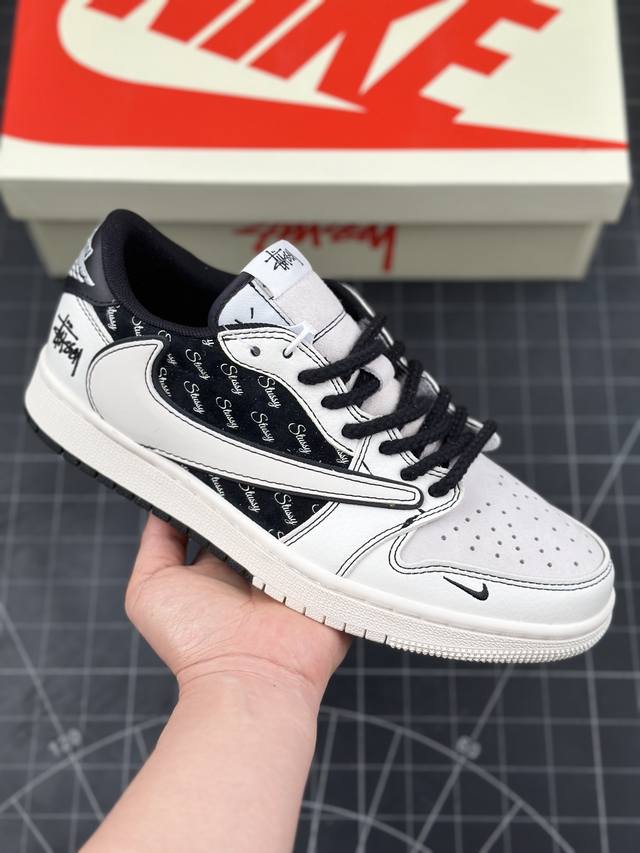 Travis Scott X Fragment Design X Air Jordan 1 Low Og Sp Aj1 乔1 斯图西联名 黑线英文 低帮文化休闲