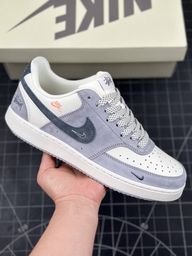 公司级nike Court Vision Lo联名 低帮百搭 透气休闲运动板鞋 兼顾舒适脚感和出众风范 演绎匠心之作 结构性的支撑贴合感结合复古篮球设计 电绣工