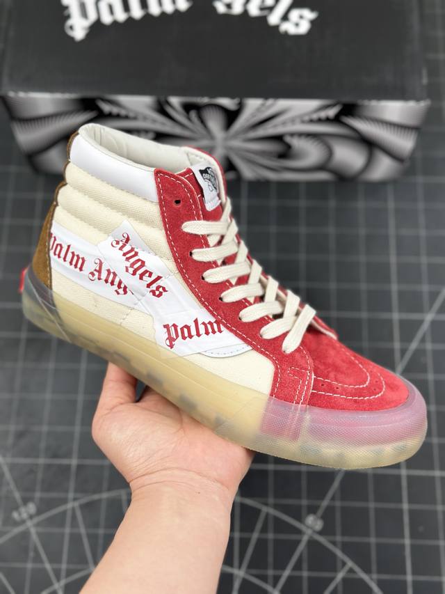 联名意大利潮流奢牌 棕榈天使palm Angels X Vans Sk8-Hi Vlt Lx Red White 美式经典系列高帮百搭硫化帆布休闲运动板鞋“联名