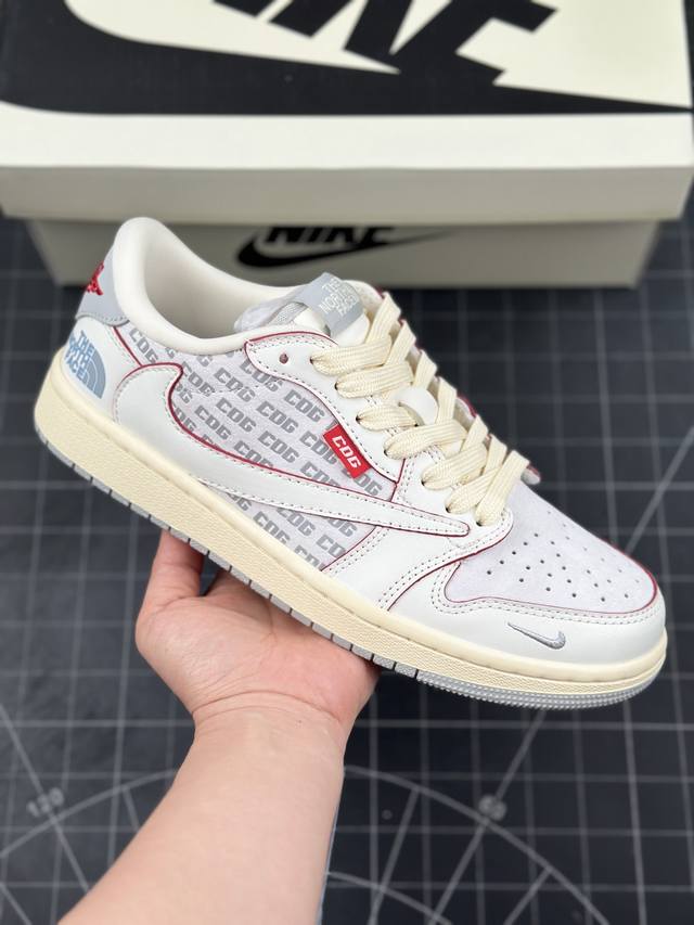 Travis Scott X Fragment Design X Air Jordan 1 Low Og Sp Aj1 乔1 北面联名 米白透心红 低帮文化休闲