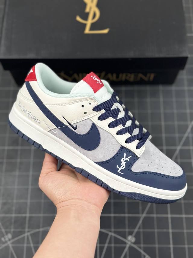 Nike Sb Dunk Low 圣罗兰联名深蓝三钩 低帮休闲运动板鞋 原装头层材料 独家版型蒸餾加工帶來的是更好的视觉和脚感体验大厂纯原品质出货 清洁度 电绣