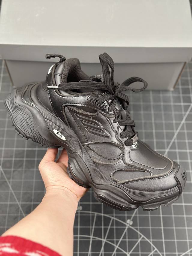 法国高端奢侈品牌-巴黎世家balenciaga Cargo Sneaker 船型系列低帮复古阔型厚底底姥爹风潮流百搭休闲运动鞋“皮革全黑白logo” 配件防尘袋