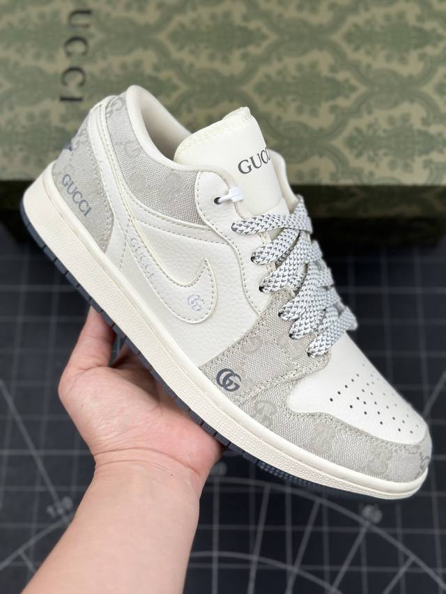 Air Jordan 1 Low 乔1古驰联名-烟灰花纹 高端定制 低帮复古篮球鞋 #定制鞋盒 大厂纯原品质出货 超高清洁度 皮料切割干净无任何毛边 细节完美