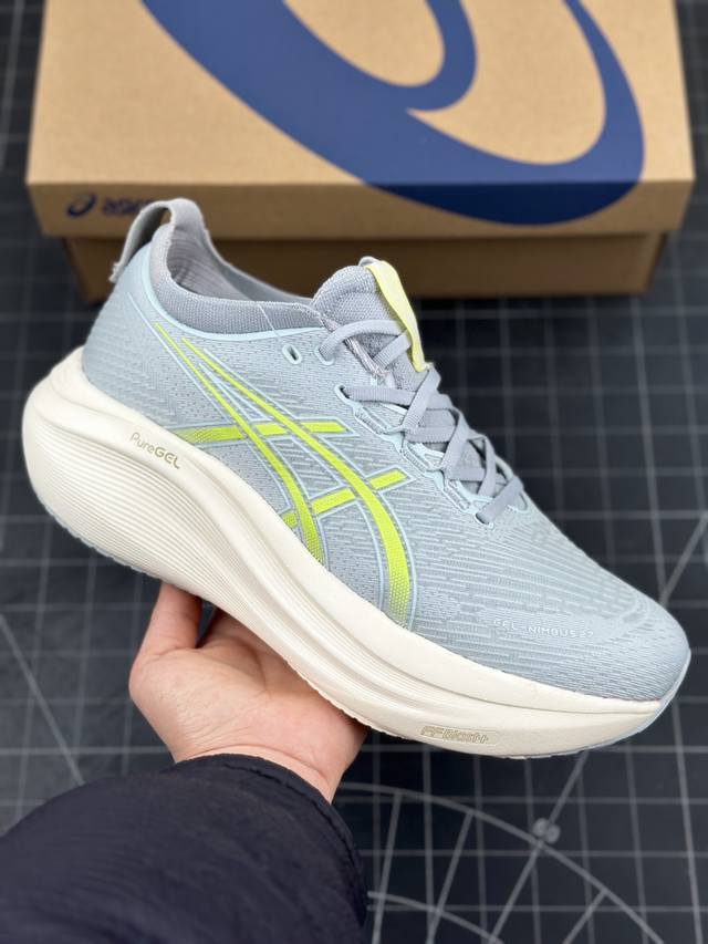 公司级asics Gel-Nimbus 27 舒适防滑耐磨低帮休闲跑步鞋 鞋底采用了轻质发泡材料 并在后跟和前掌处采用了asics亚瑟士核心科技-Gel缓震胶