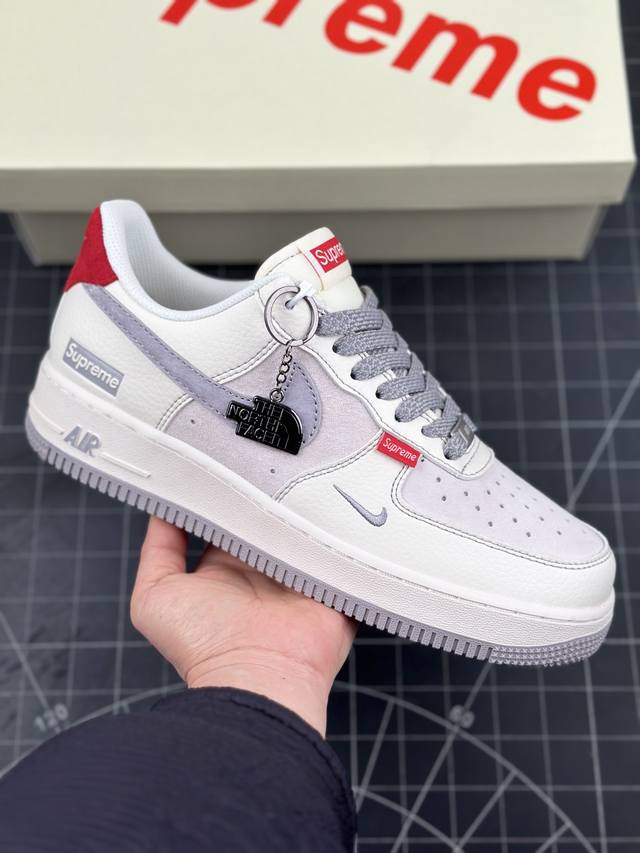 公司级nike Air Force 1 '07 Low “Supreme联名--米灰红标”空军一号 低帮 运动休闲鞋 折边针车 工艺难度大 原楦头原纸板 原装鞋