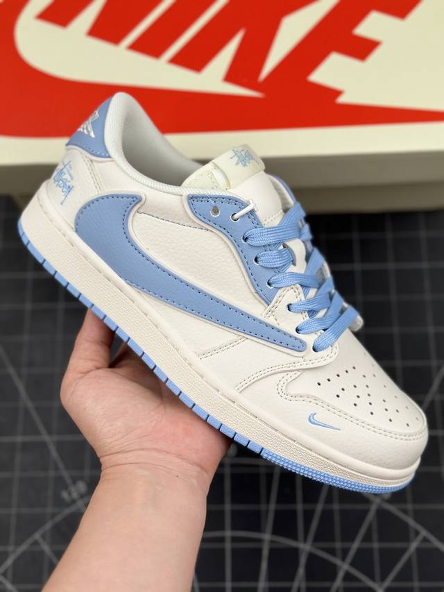 Travis Scott X Fragment Design X Air Jordan 1 Low Og Sp Aj1 乔1 斯图西联名-米白淡蓝 低帮文化休闲