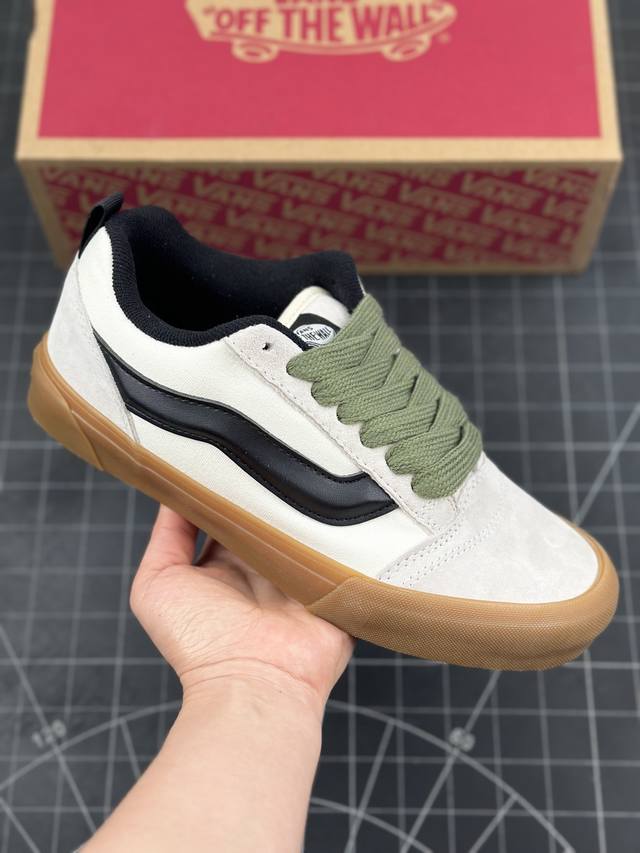 范斯vans Vault Knu-Skool Vr3 Lx 坎普尔 茱利安系列低帮复古硫化休闲运动板鞋“黑绿米白生胶肥胖版” 男女鞋硫化工艺#升级原装铝楦数据开