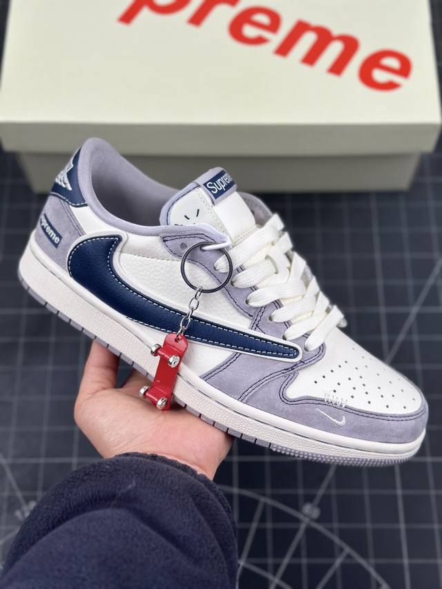 Travis Scott X Fragment Design X Air Jordan 1 Low Og Sp Aj1 乔1 Supreme联名 米灰深蓝勾 低