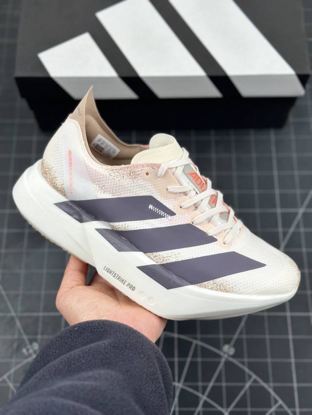 公司级adidas Adizero Adios 4 M马拉松飞线贾卡轻质透气休闲运动跑步鞋 采用双层透气网纱 Flywire动态飞线绑缚鞋面材质 内置zoom小