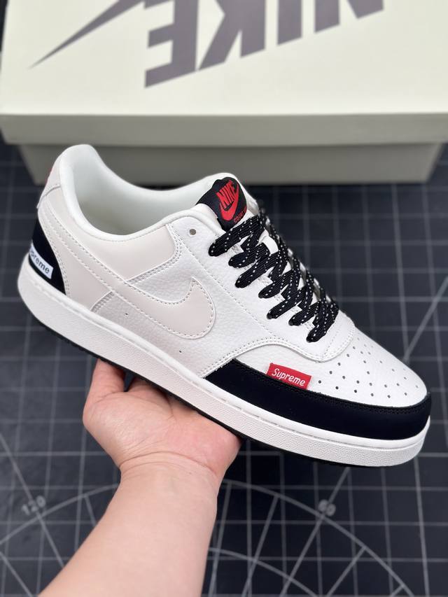 Nike Court Vision Low X Supreme 联名 白黑满天星 低帮百搭透气休闲运动板鞋 经典耐用的设计 兼顾舒适脚感和出众风范，演绎匠心之作