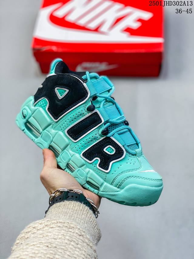 真标耐克Nike Wmns Air More Uptempo Gs Barely Green 皮蓬初代系列经典高街百搭休闲运动文化篮球鞋美国队配色 货号:921