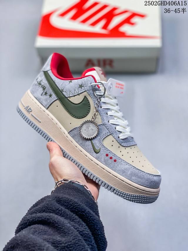 海外限量发售！公司级Nike Air Force 1 '07 Low “北面联名 灰蓝双拼抽绳”空军一号 低帮 运动鞋 休闲鞋 折边针车 工艺难度大 原楦头原纸