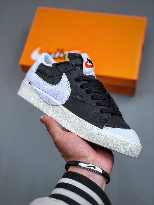 Nike Blazer 77 Low Jumbo Black White 1977开拓者系列低帮百搭休闲运动篮球板鞋“皮革黑白大钩”Fd9858-001 尺码：