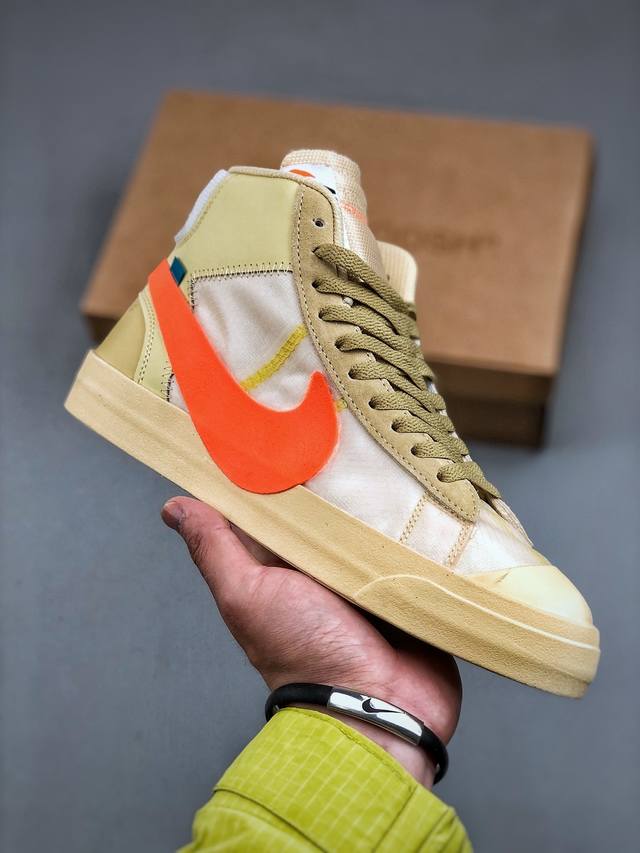 Off-White X Nike Blazer Mid Ow 联名开拓者 经典高帮百搭板鞋唯一还原官方细节#内测噪边字体 比对原鞋不断调试#橙色方块 唯一独家原