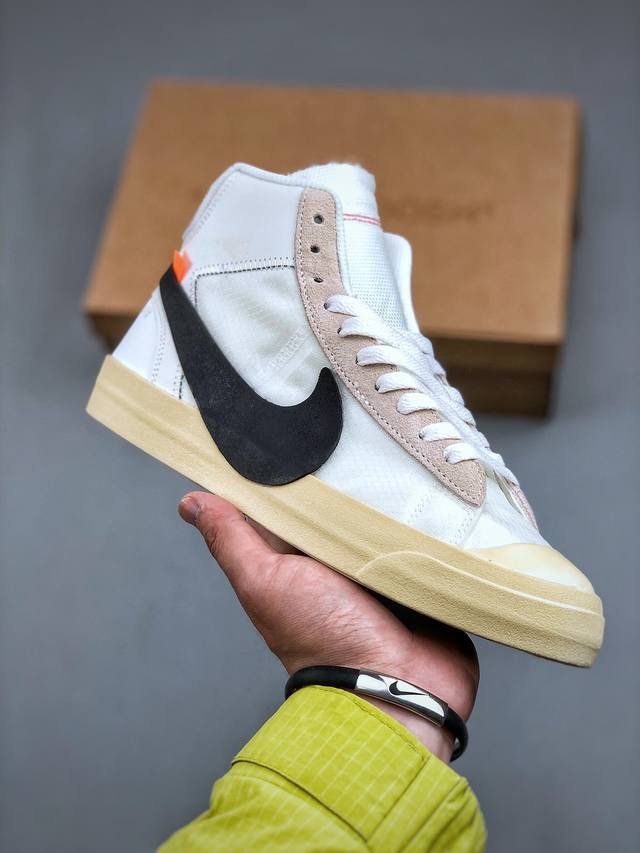 Off-White X Nike Blazer Mid Ow 联名开拓者 经典高帮百搭板鞋唯一还原官方细节#内测噪边字体 比对原鞋不断调试#橙色方块 唯一独家原