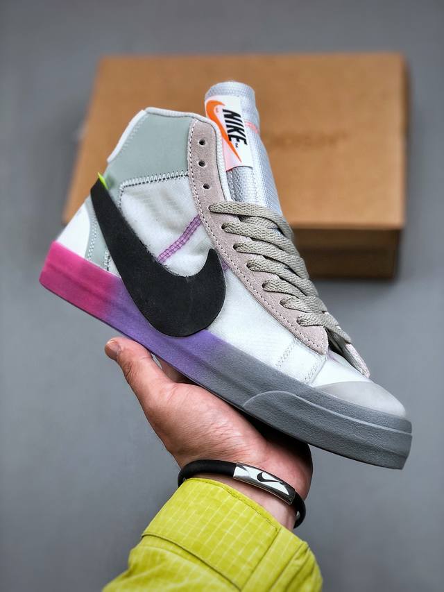 Off-White X Nike Blazer Mid Ow 联名开拓者 经典高帮百搭板鞋唯一还原官方细节#内测噪边字体 比对原鞋不断调试#橙色方块 唯一独家原