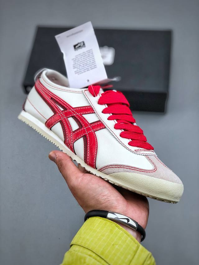 Onitsuka Tiger Mexico 66 蛇年限定-米白红 鬼冢虎 墨西哥升级版系列低帮复古经典虎爪百搭休闲皮革慢跑鞋 尺码：36-45 半