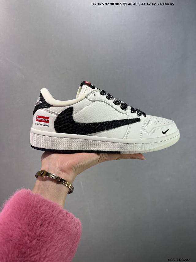 公司级Ts X Air Jordan Aj1 Low 倒钩低帮联名定制配色 Jh6088-606 原厂内置气垫魔块 A模大底 头层小牛皮 鞋舌Aj原厂专用牛津布